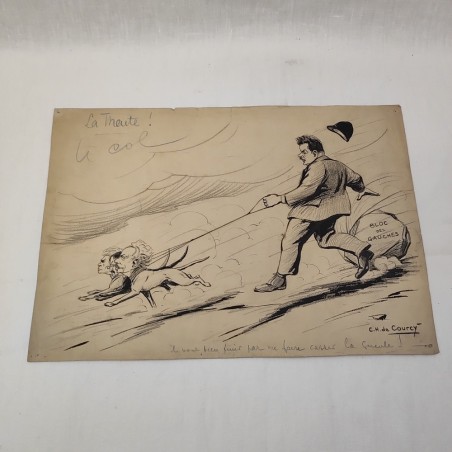 Lotto di 3 disegni umoristici disegnatore vignettista francese C.H. de Courcy