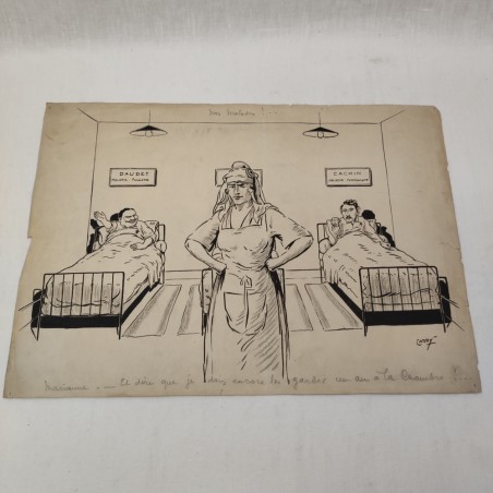 Lotto di 13 disegni umoristici disegnatore vignettista francese CADDY