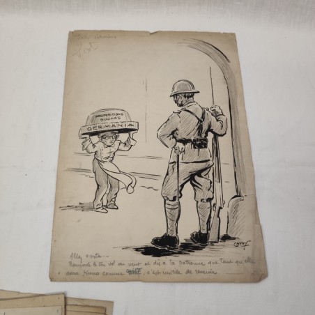 Lotto di 13 disegni umoristici disegnatore vignettista francese CADDY