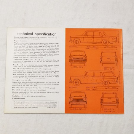 FIAT 1800 brochure 6 pagine testi in inglese