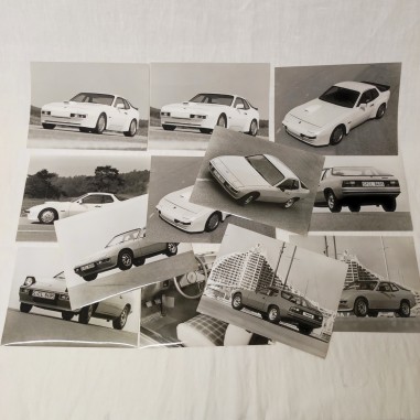 Lotto 12 foto Porsche 924 in bianco e nero 17x24 cm anni 80