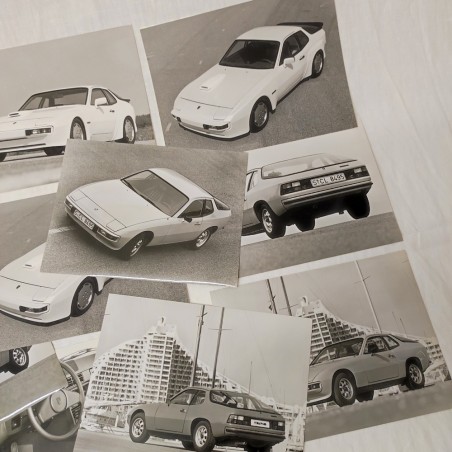 Lotto 12 foto Porsche 924 in bianco e nero 17x24 cm anni 80