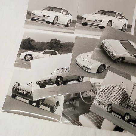 Lotto 12 foto Porsche 924 in bianco e nero 17x24 cm anni 80