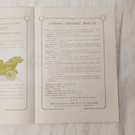 Vetturetta LION PEUGEOT 1912 brochure in italiano