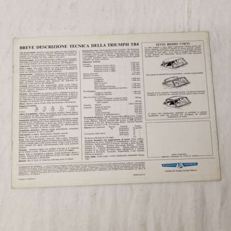 Brochure Triumph TR4 testo in italiano 4 pagine anno 1961