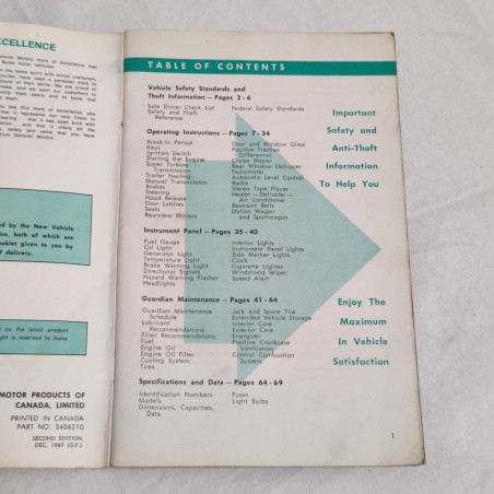 GM 1968 BUICK Special Deluxe G.S. 350 Skylerk etc. Owner's Manual - English