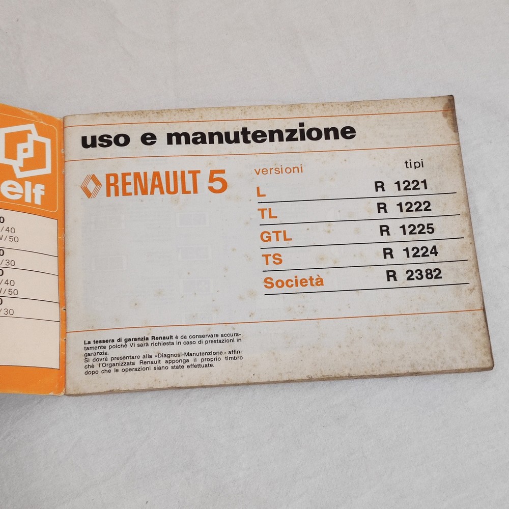 Renault 5 gamma versioni e tipi libretto uso manutenzione