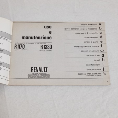 RENAULT Gamma 12 Libretto uso manutenzione gennaio 1972