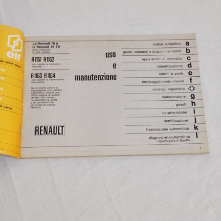 RENAULT Gamma 16 Libretto uso manutenzione luglio 1972