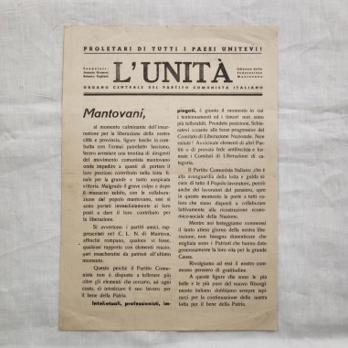 L'UNITA' manifesto di adesione la CLN per la città di Mantova
