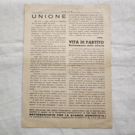 L'UNITA' manifesto di adesione la CLN per la città di Mantova