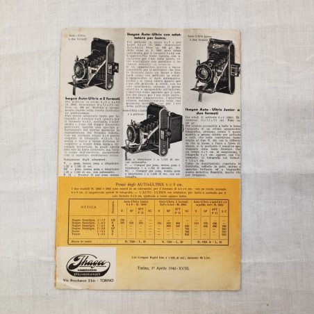 Brochure macchina fotografica JHAGEE Apparecchi a pellicola anno 1940