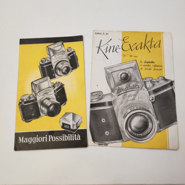 EXAKTA coppia brochure pubblicitarie macchine fotografiche 1938 e 1953