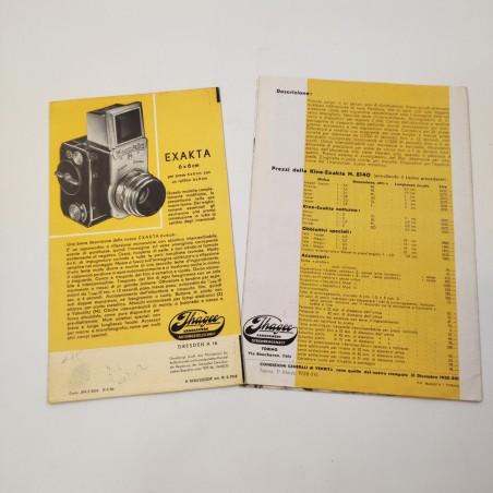 EXAKTA coppia brochure pubblicitarie macchine fotografiche 1938 e 1953