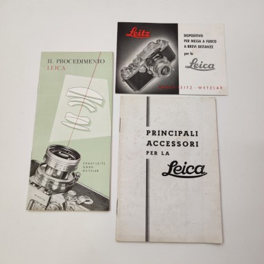 LEICA lotto di 3 opuscoli in italiano anno 1939 1951 e 1954