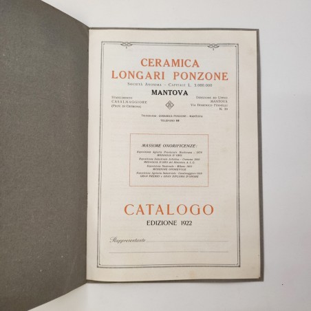 Catalogo produzione ceramiche Longari Ponzone Mantova 1922