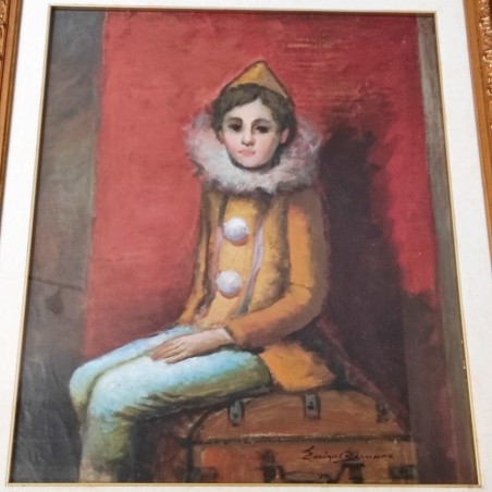 E. Barcelona Gonzales quadro olio su tela bambino seduto con abito giallo