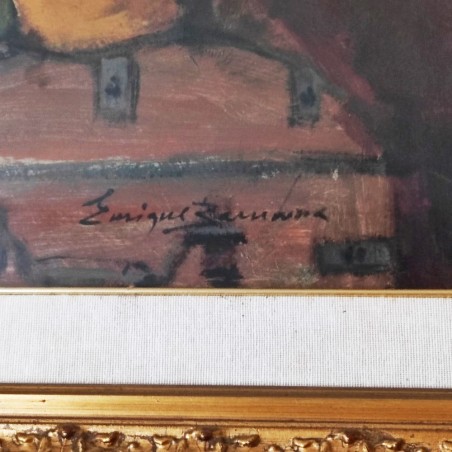 E. Barcelona Gonzales quadro olio su tela bambino seduto con abito giallo