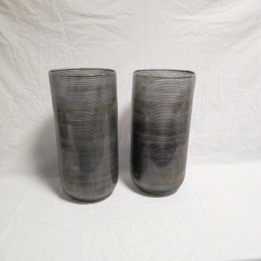 Light & Living Coppia vasi di grande formato cilindrici a righe nere e grige