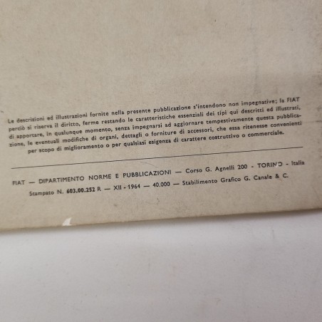 Fiat 850 libretto uso manutenzione 4° edizione 1964 + appendice
