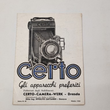 Brochure pubblicitaria prodotti fotografici CERTO ottobre 1936