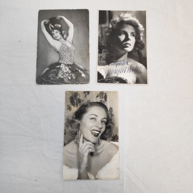Lotto di 3 cartoline attrici anni 40/50 con autografi originali