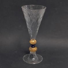 Vaso bicchiere La Murrina a cono con doppia sfera dorata e anello blu h. 24 cm 2
