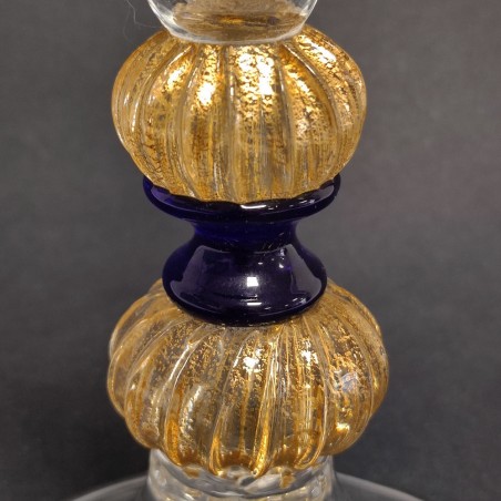 Vaso bicchiere La Murrina a cono con doppia sfera dorata e anello blu h. 24 cm