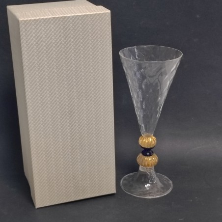 Vaso bicchiere La Murrina a cono con doppia sfera dorata e anello blu h. 24 cm