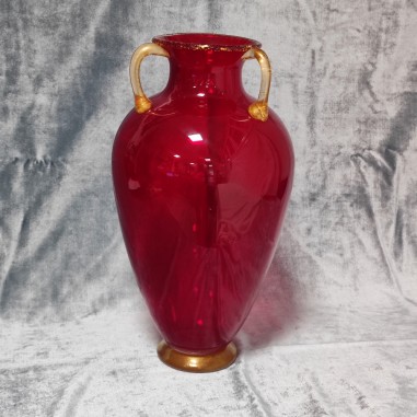 La Murrina vaso collezione EVASIONE colore rosso con scaglie d'oro h. 38 cm