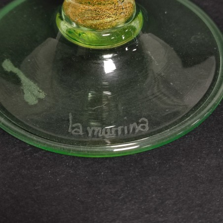 La Murrina bicchiere a tulipano colore verde con scaglie d'oro h. 24 cm
