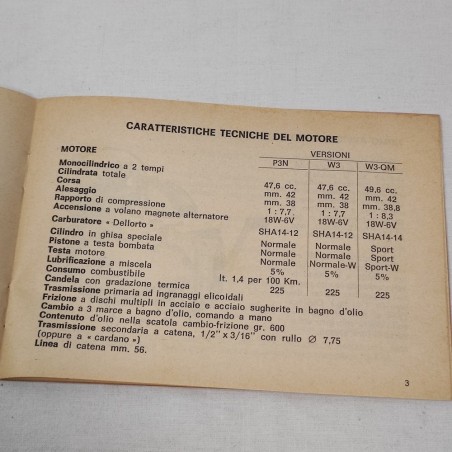 F.B.Minarelli libretto uso manutenzione motori serie P3N 50 cc 1971