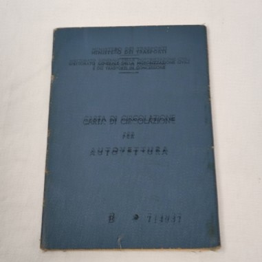 Carta di circolazione per autovettura Fiat 1100 D anno 1963