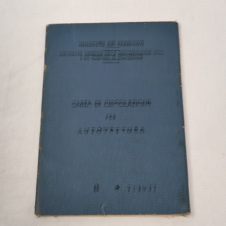 Carta di circolazione per autovettura Fiat 1100 D anno 1963