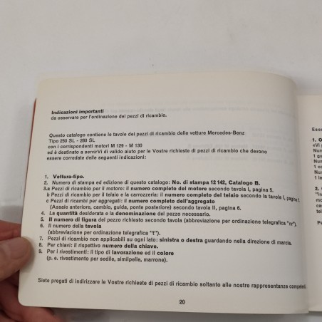 Catalogo parti rdi ricambio Mercedes Benz Type 250 Sl 280 SL Catalog B 1968