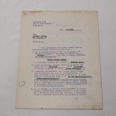 WINDIKH CHRISTA contratto cinematografico firmato in originale 1969
