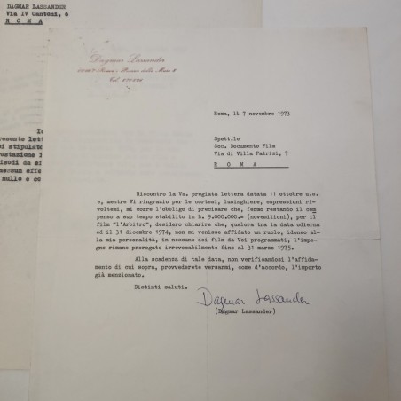 DAGMAR LASSANDER contratto cinematografico firmato + altre lettere