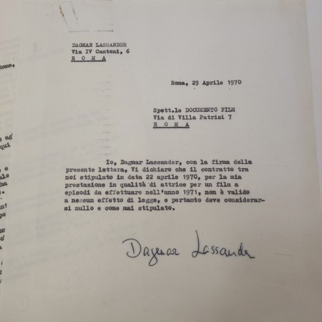 DAGMAR LASSANDER contratto cinematografico firmato + altre lettere
