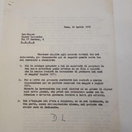 DAGMAR LASSANDER contratto cinematografico firmato + altre lettere