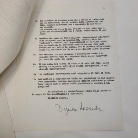 DAGMAR LASSANDER contratto cinematografico firmato + altre lettere