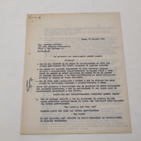 GASTONE MOSCHIN autografo su contratto cinematografico film LE FATE 1966