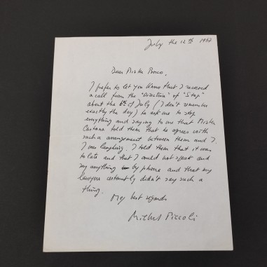 MICHEL PICCOLI lettera manoscritta in inglese firmata 1967