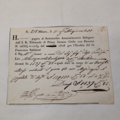 Ricevuta di pagamento per eredità fu Francesco Sabbioni 1830