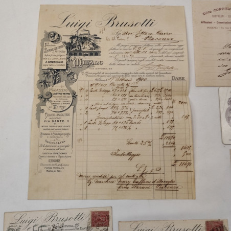 Lotto di 7 tra documenti e cartoline per l'Avv. Cairo di Piacenza primo 900