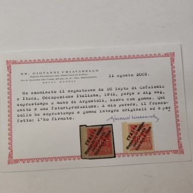1941 - Cefalonia e Itaca - Segnatasse 10 lepta rosso. MNH. Sass. 2. Certificato