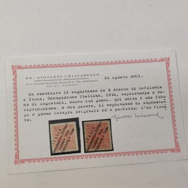 1941 - Cefalonia e Itaca - Segnatasse 2 d. rosso. MNH. Sass. 6. Certificato