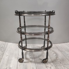 Tavolino fine 800 primo 900 in metallo bagnato argento con piani in vetro ovali 2