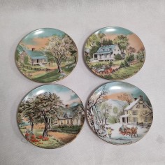 Lotto di 4 piattini stampati ceramica giapponese le 4 stagioni
