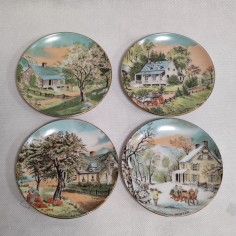 Lotto di 4 piattini stampati ceramica giapponese le 4 stagioni 2