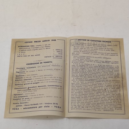 Brochure VEGA micromotore a due tempi per ciclo listino prezzi 1948
